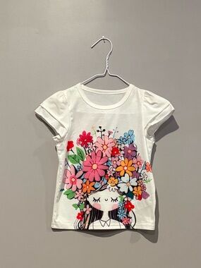 SHEIN White Tee with Colorful Flower Crown Graphic